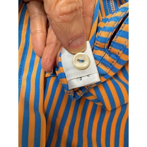 Peter Millar Summer Comfort Orange Blue Striped Polo Shirt Golf - Size Large - Picture 5 of 10